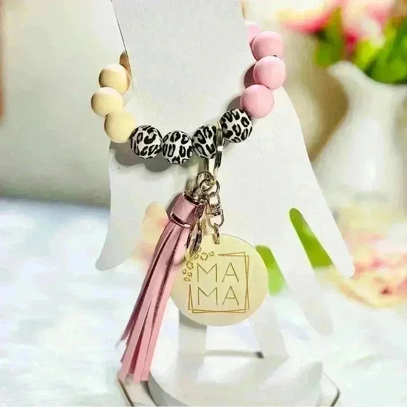 Pink themed Mama Beaded Bracelet w/ Keychain & Tassel - Picture 5 of 5